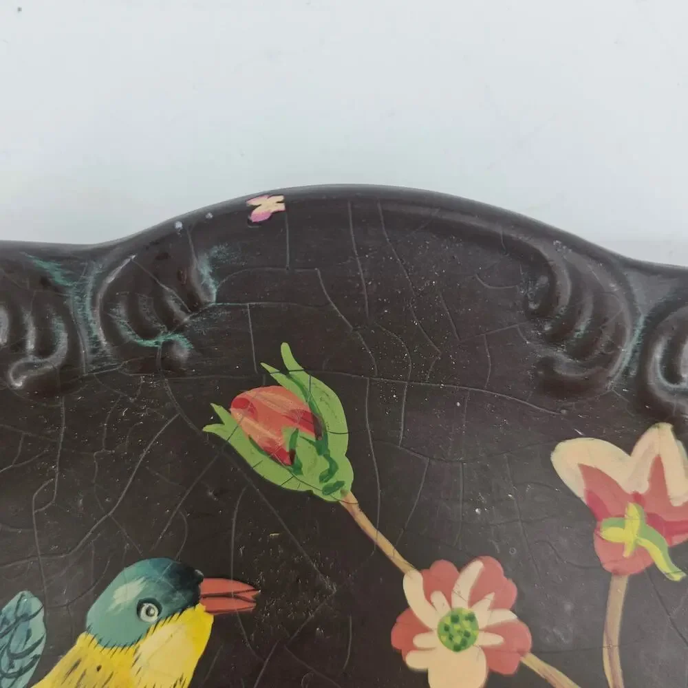 Vintage Handpainted Floral & Fauna Bird Tray Plate Ceramic Moody Cottagecore - Picture 8 of 9